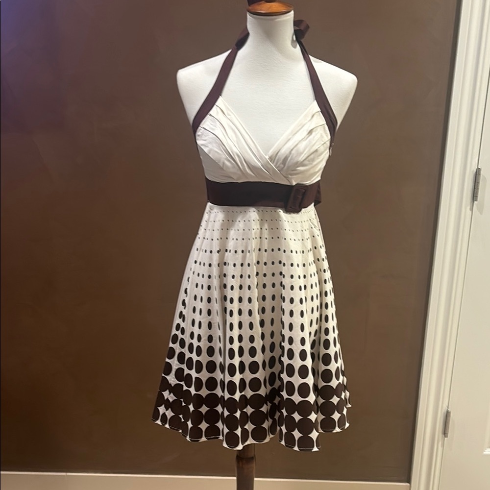 Love Tease White and Brown Pleated Halter Sundress